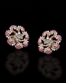 Ruby-Stripes Pink Sapphire Diamond Necklace & Pink Halo Radiance Diamond Earrings