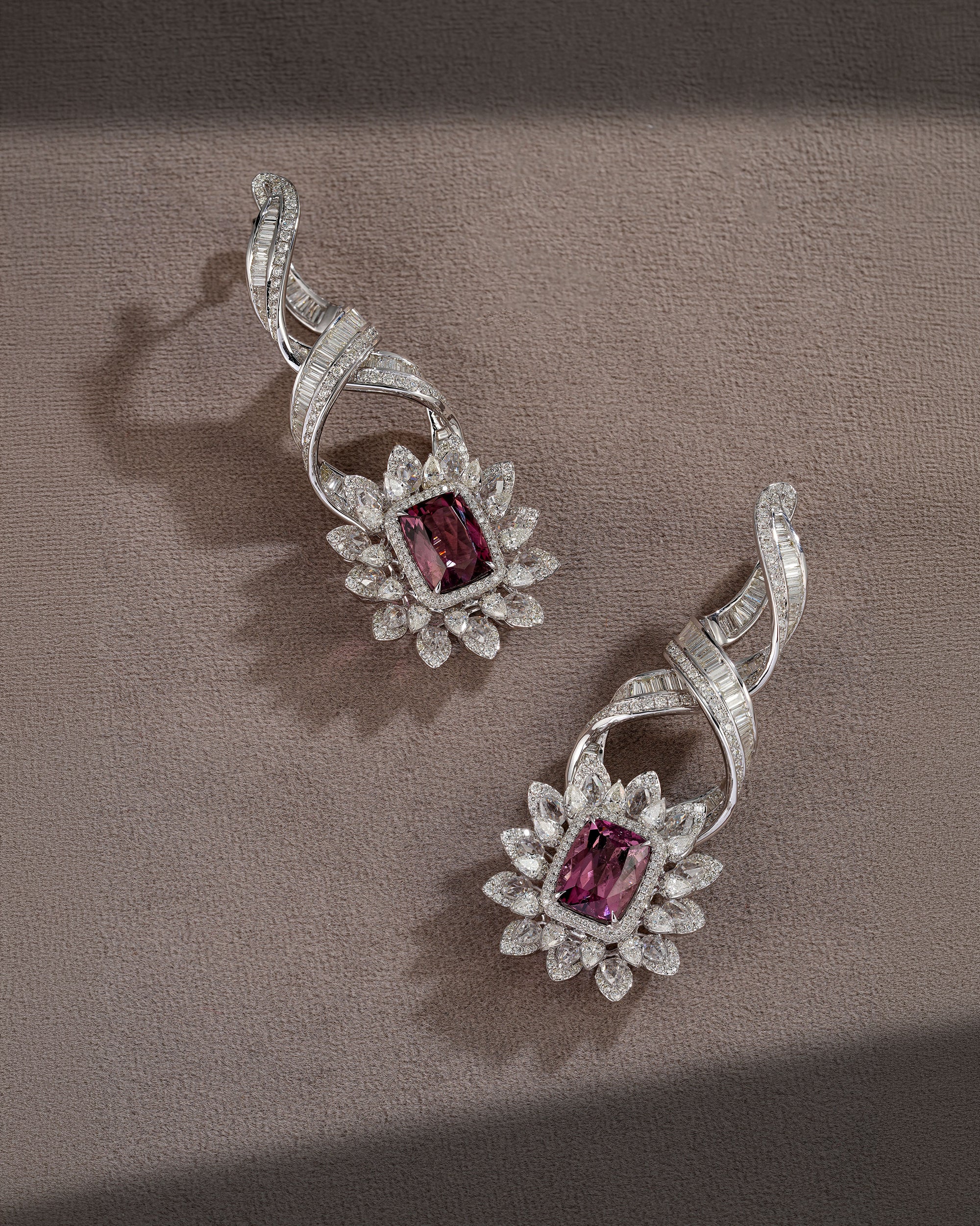 The Ruby Reverie Diamond Necklace & Rosetta Rubellite Dual-Halo Earrings