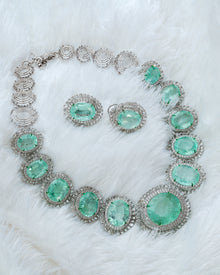 Imperial Frost Russian Emerald Diamond Necklace & Verdant Dew Russian Emerald Diamond Drops