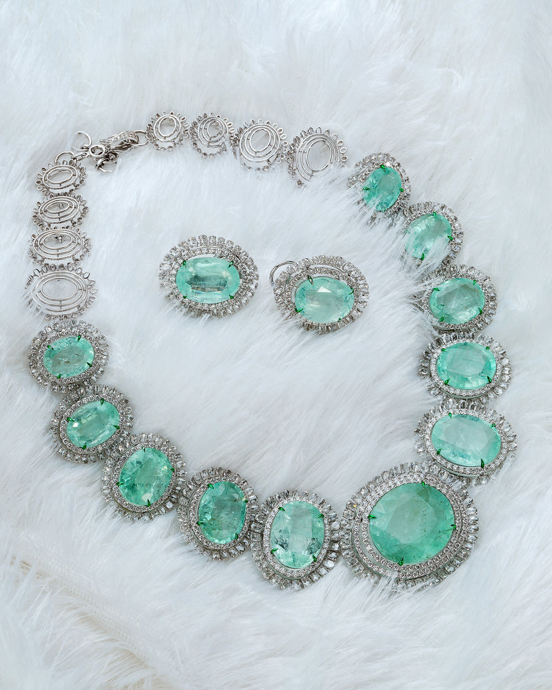 Imperial Frost Russian Emerald Diamond Necklace & Verdant Dew Russian Emerald Diamond Drops