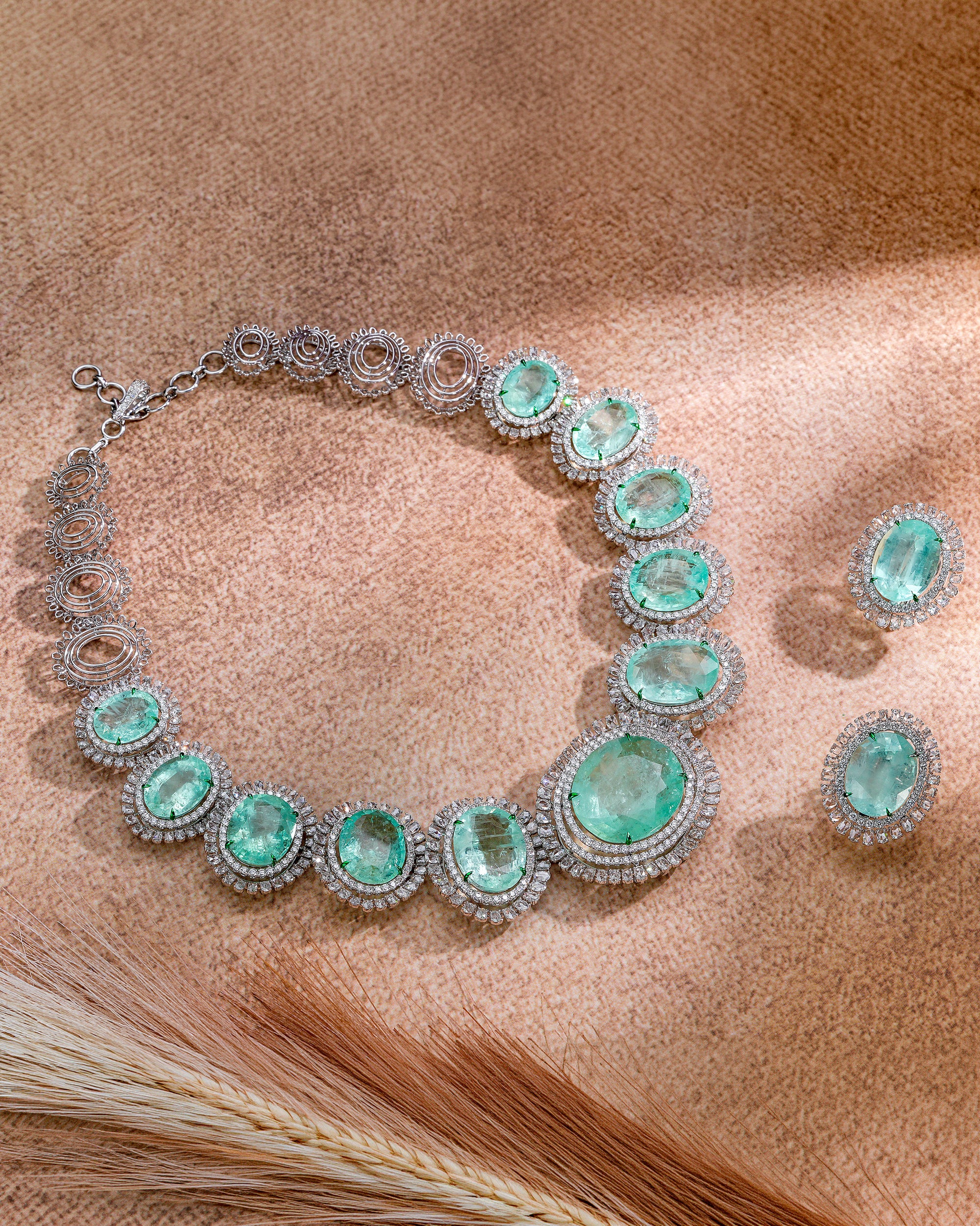 Imperial Frost Russian Emerald Diamond Necklace & Verdant Dew Russian Emerald Diamond Drops