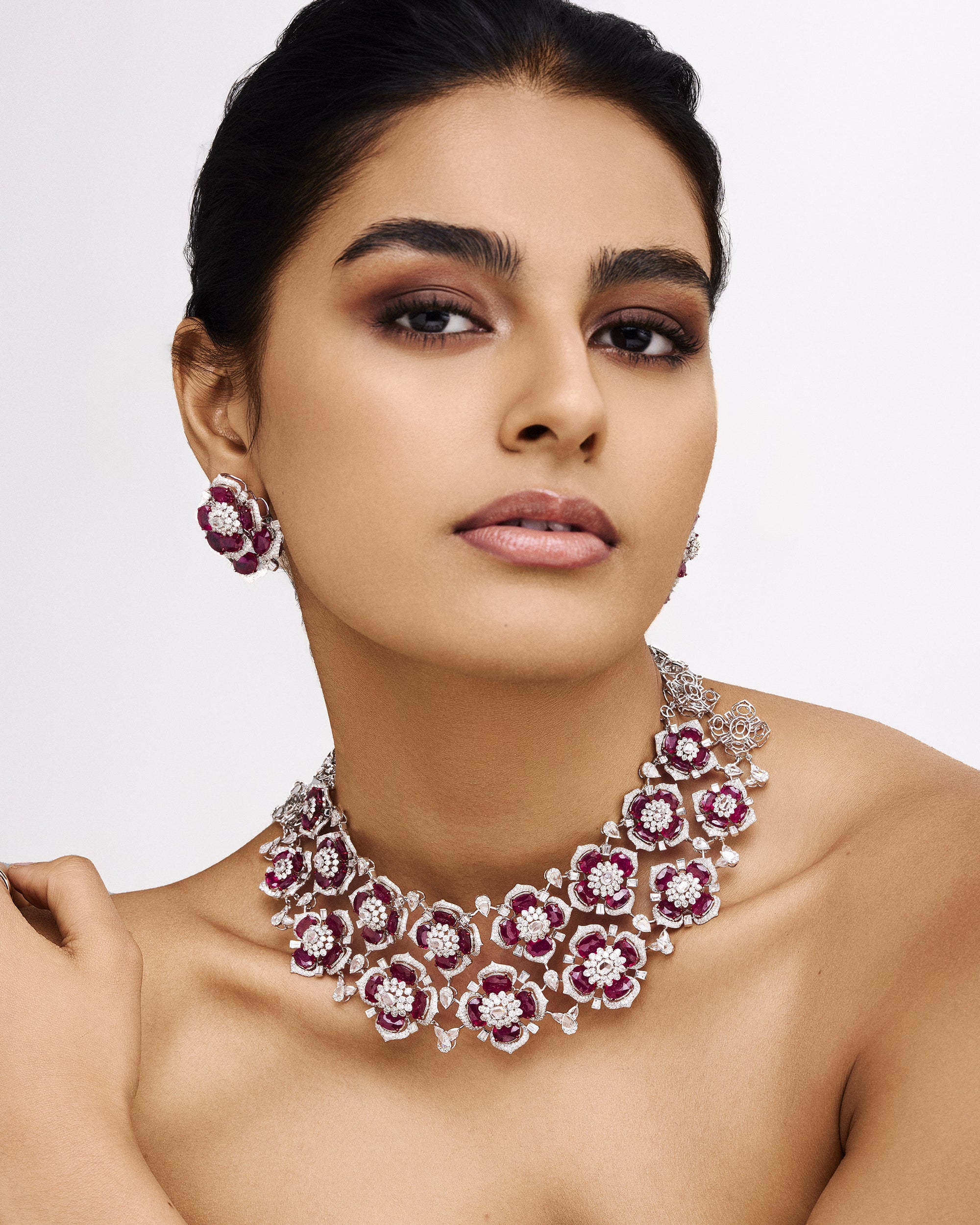 Imperial Ruby & Diamond Radiance Necklace & Imperial Ruby Spark Earrings