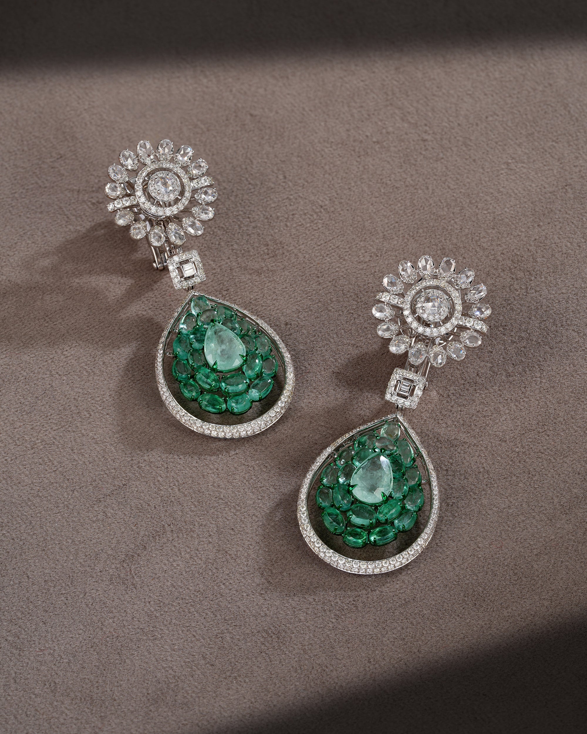 Imperial Verdure Russian Emerald Diamond Necklace & Royal Moss Emerald Diamond Stud Drops