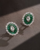Royal Crest Pearl & Emerald Diamond Necklace & Emerald Halo Diamond Stud Earrings