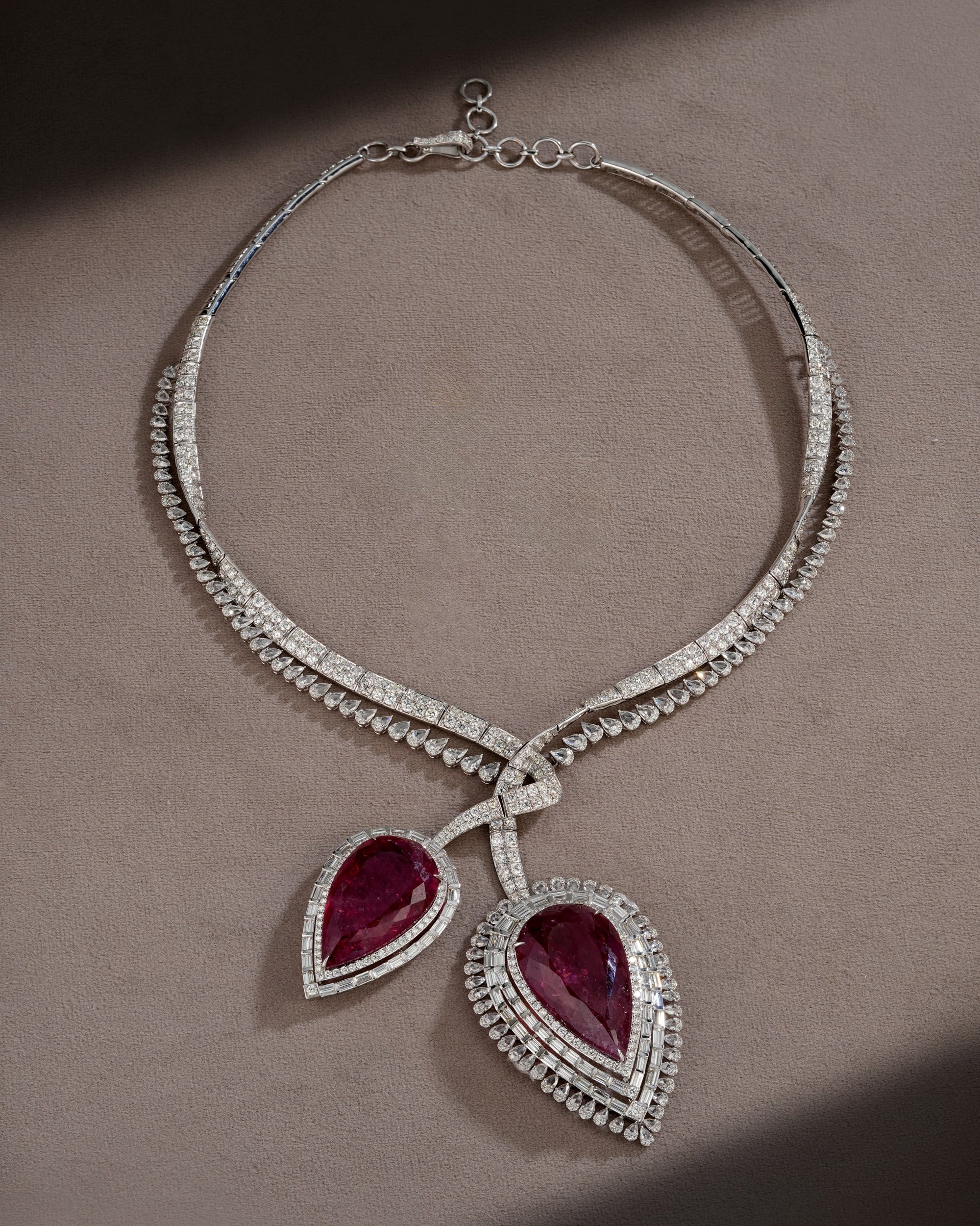 Rosette Tourmaline Cascade Diamond Necklace