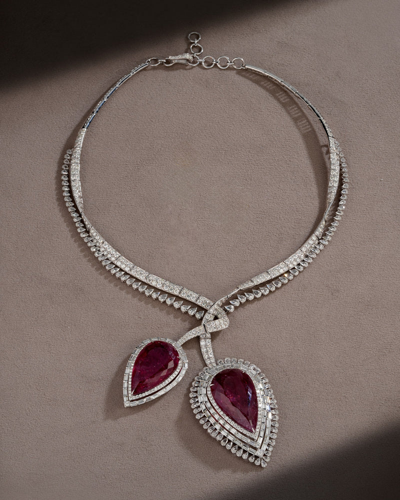 Rosette Tourmaline Cascade Diamond Necklace
