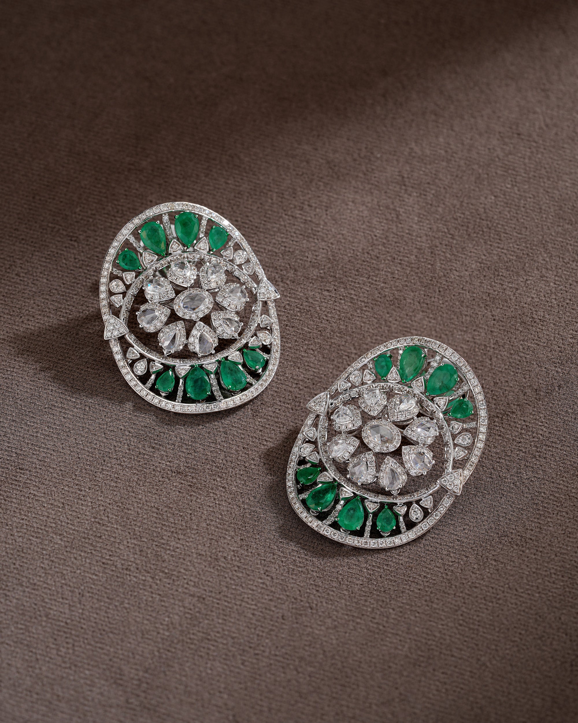 Verdant Majesty Zambian Emerald Diamond Necklace & Emerald Petal Diamond Danglers