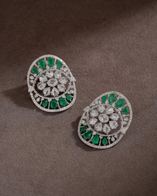 Verdant Majesty Zambian Emerald Diamond Necklace & Emerald Petal Diamond Danglers
