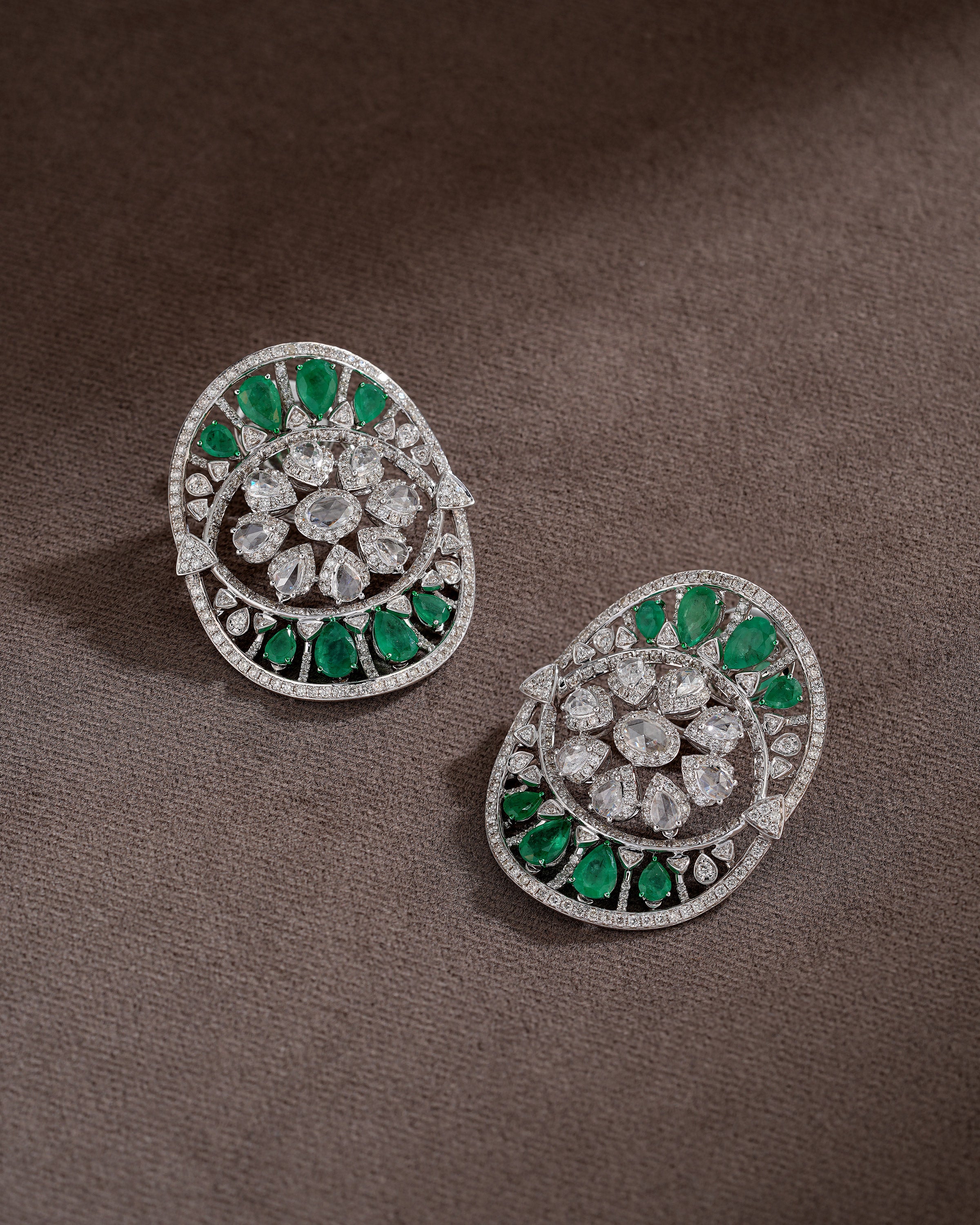 Verdant Majesty Zambian Emerald Diamond Necklace & Emerald Petal Diamond Danglers