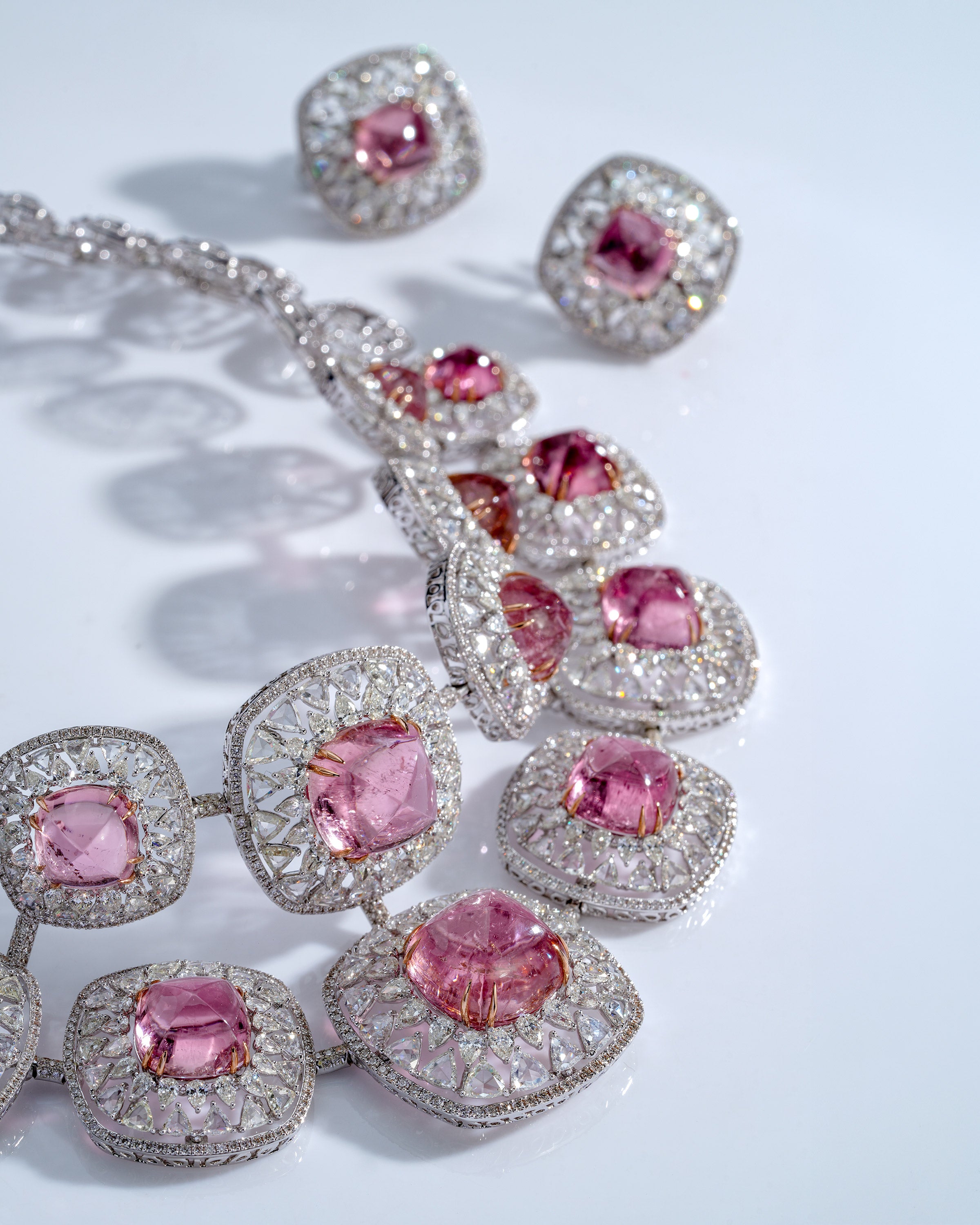 Celestial Arc Tourmaline Diamond Necklace & Tourmaline Whisper Diamond Earrings