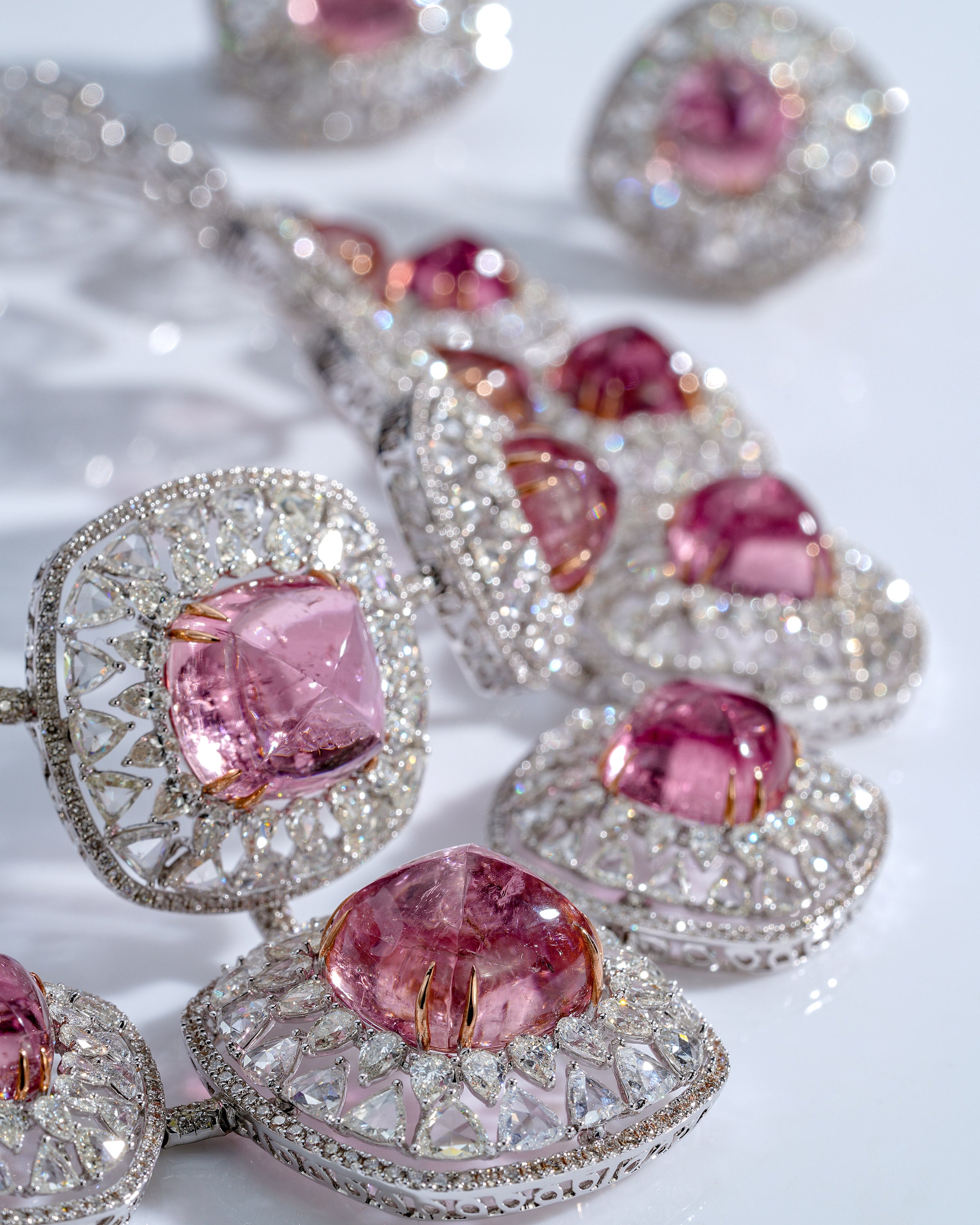 Celestial Arc Tourmaline Diamond Necklace & Tourmaline Whisper Diamond Earrings