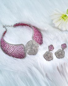 Blush Majesty Pink Sapphire Diamond Choker & Rosy Halo Pink Sapphire Diamond Studs