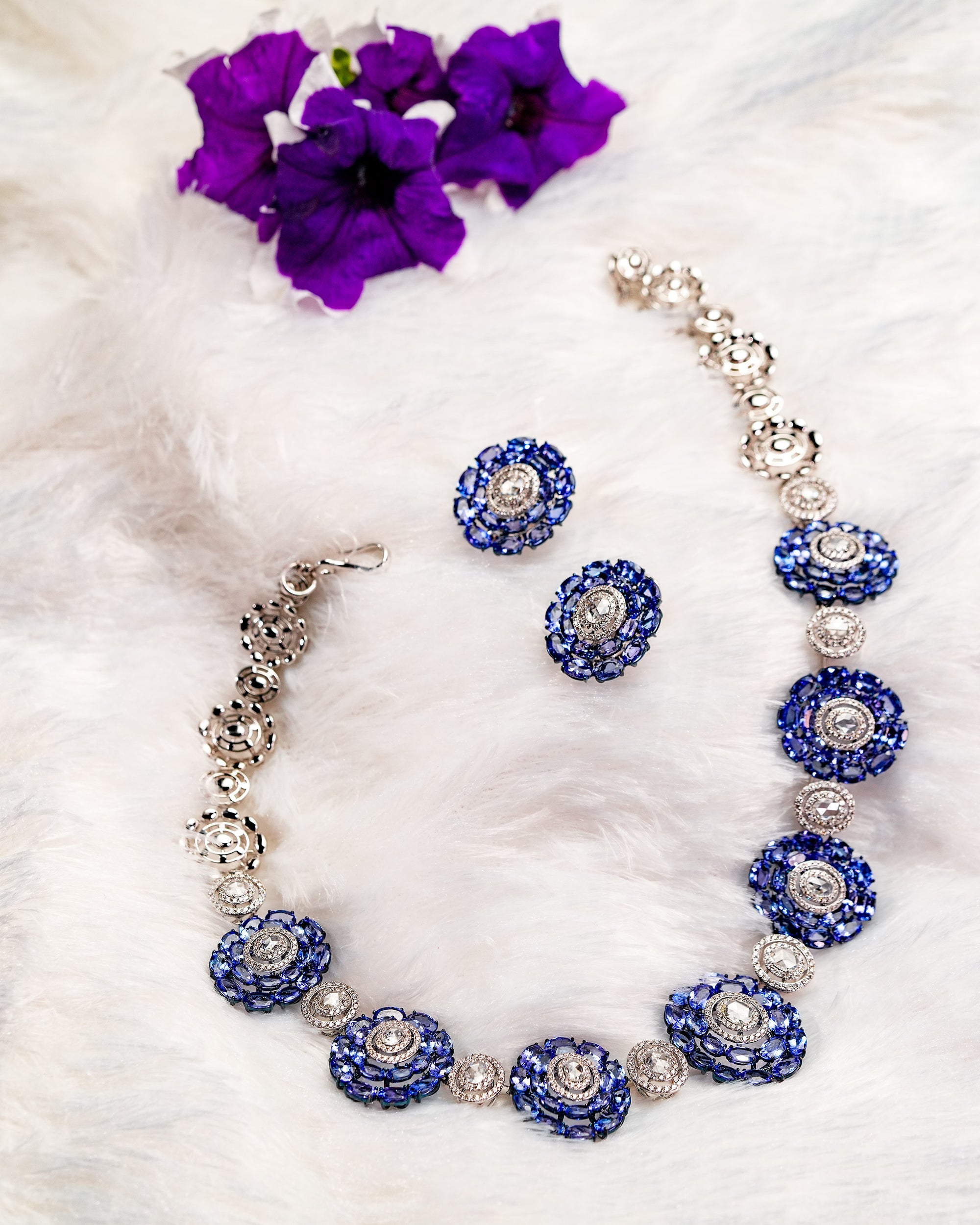 Royal Tanzanite & Diamond Grande Necklace & Royal Tanzanite Whisper Earrings