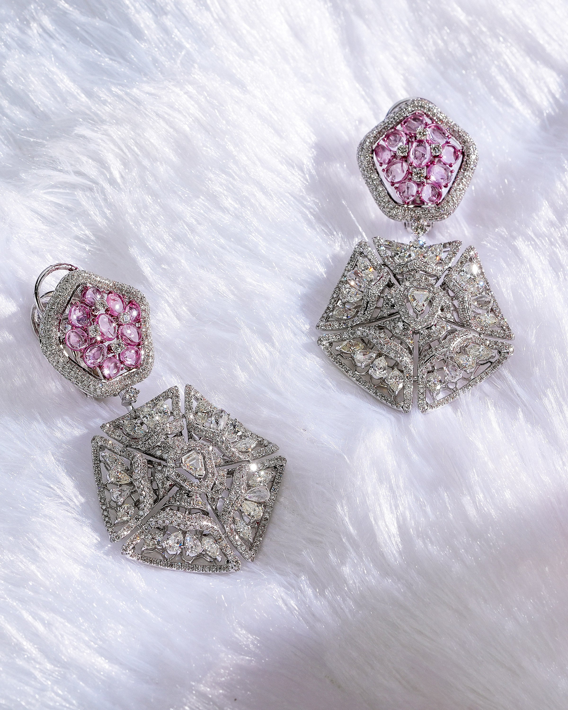 Blush Majesty Pink Sapphire Diamond Choker & Rosy Halo Pink Sapphire Diamond Studs