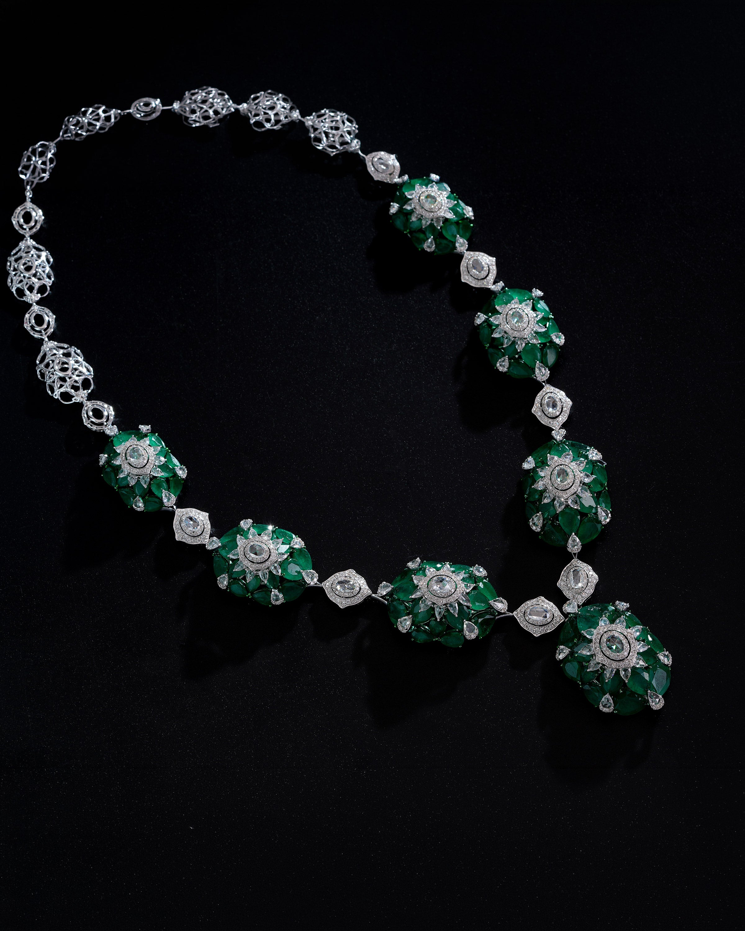 Emerald Crest Zambian Collar Necklace & Green Monarch Zambian Emerald Stud