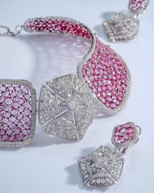 Blush Majesty Pink Sapphire Diamond Choker & Rosy Halo Pink Sapphire Diamond Studs