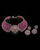 Blush Majesty Pink Sapphire Diamond Choker & Rosy Halo Pink Sapphire Diamond Studs