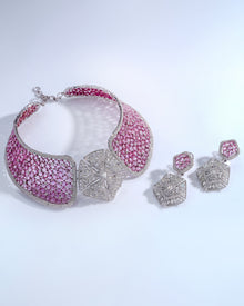 Blush Majesty Pink Sapphire Diamond Choker & Rosy Halo Pink Sapphire Diamond Studs