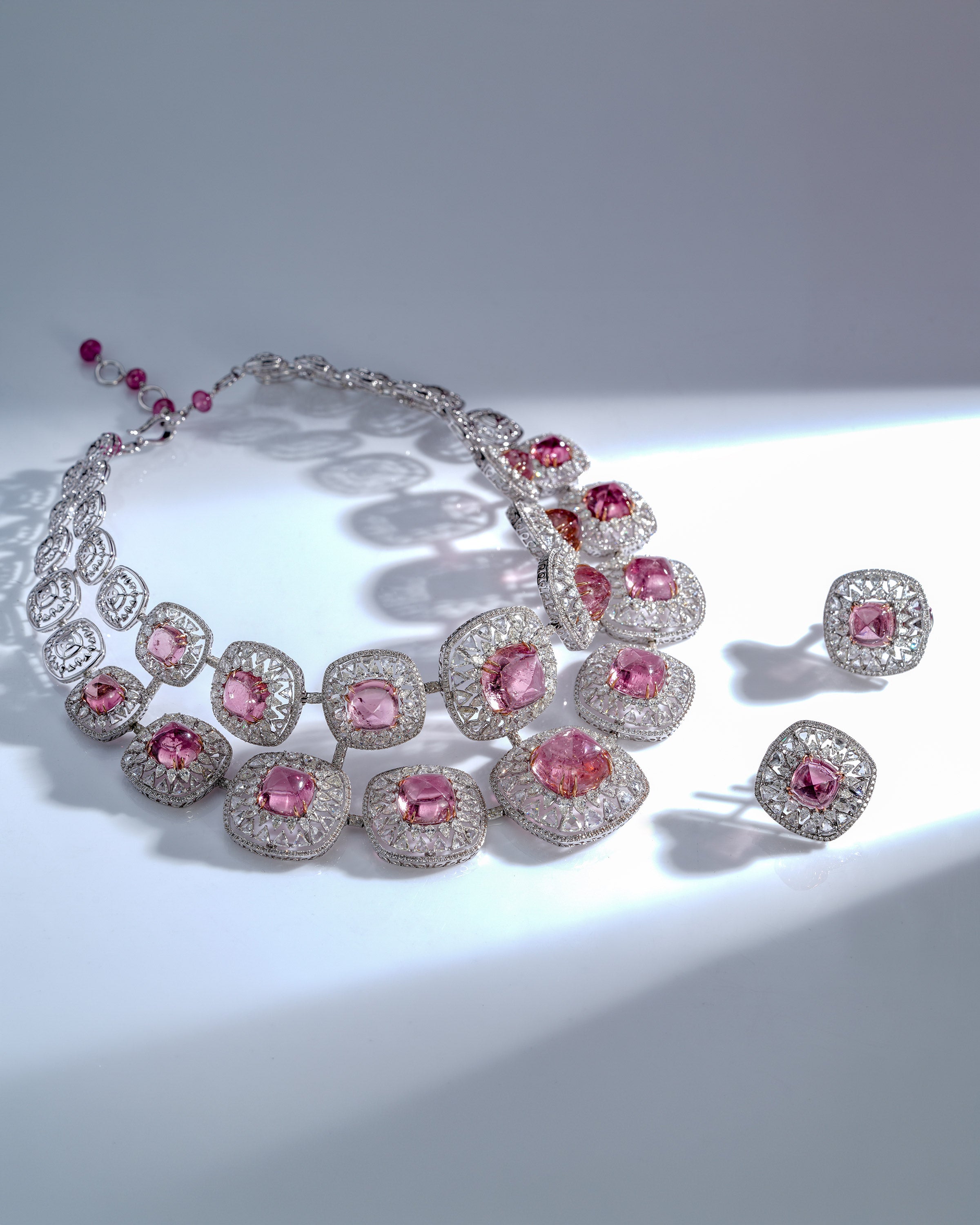 Celestial Arc Tourmaline Diamond Necklace & Tourmaline Whisper Diamond Earrings