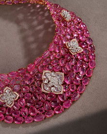 Pink Tourmaline Grandeur Statement Necklace & Blush Spark Pink Tourmaline Diamond Earrings