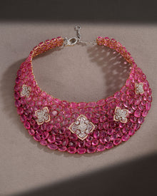 Pink Tourmaline Grandeur Statement Necklace & Blush Spark Pink Tourmaline Diamond Earrings