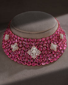 Pink Tourmaline Grandeur Statement Necklace & Blush Spark Pink Tourmaline Diamond Earrings