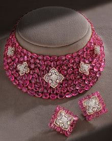 Pink Tourmaline Grandeur Statement Necklace & Blush Spark Pink Tourmaline Diamond Earrings