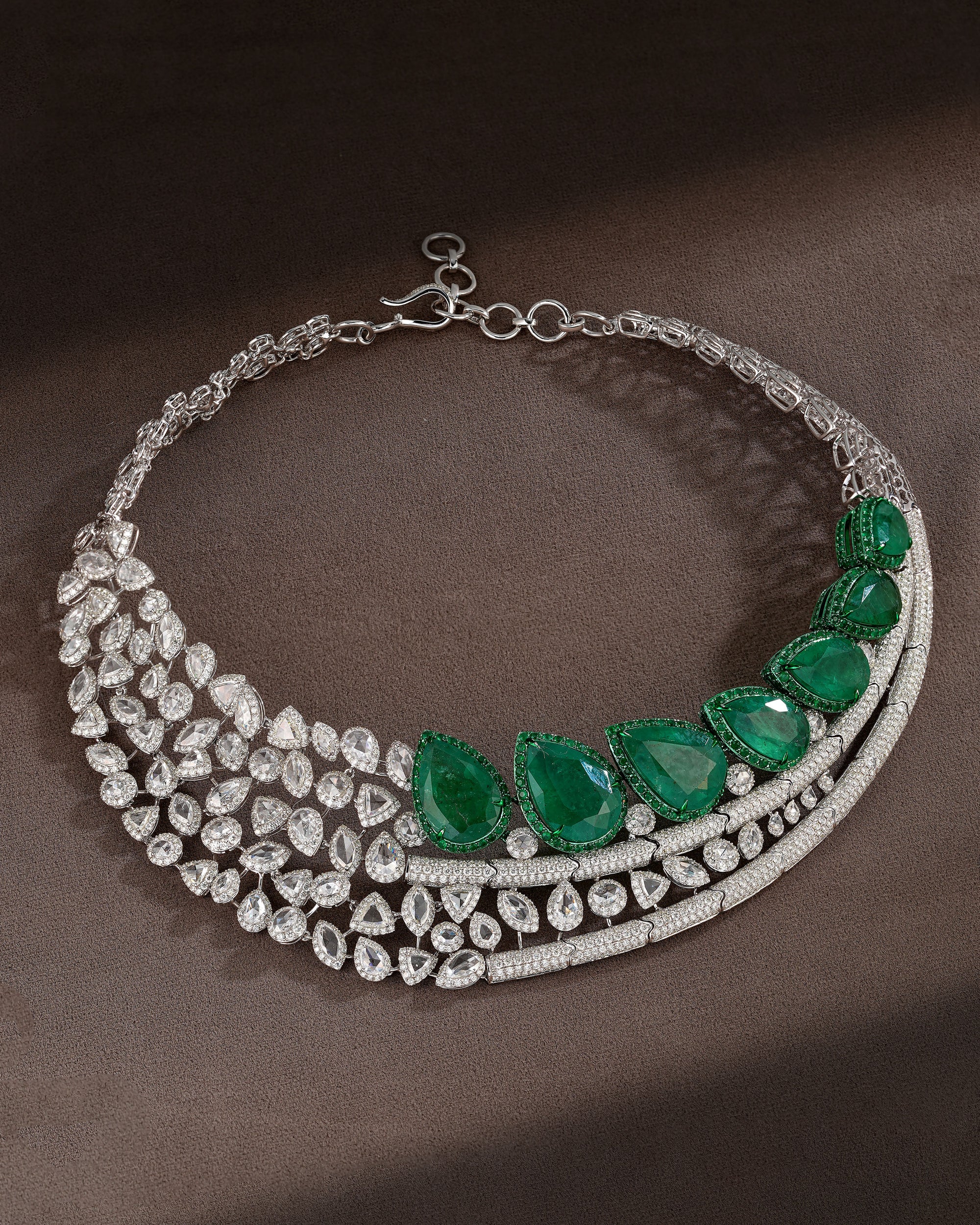 Regal Green Cascade Emerald Diamond Necklace