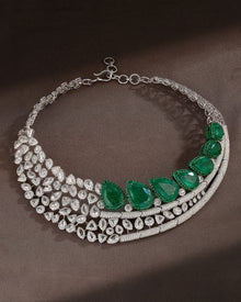Regal Green Cascade Emerald Diamond Necklace