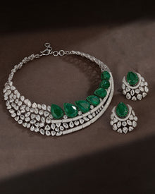 Regal Green Cascade Emerald Diamond Necklace