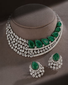 Regal Green Cascade Emerald Diamond Necklace