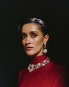 Regal Halo Diamond Necklace & Petal Crest Diamond Oval Earrings