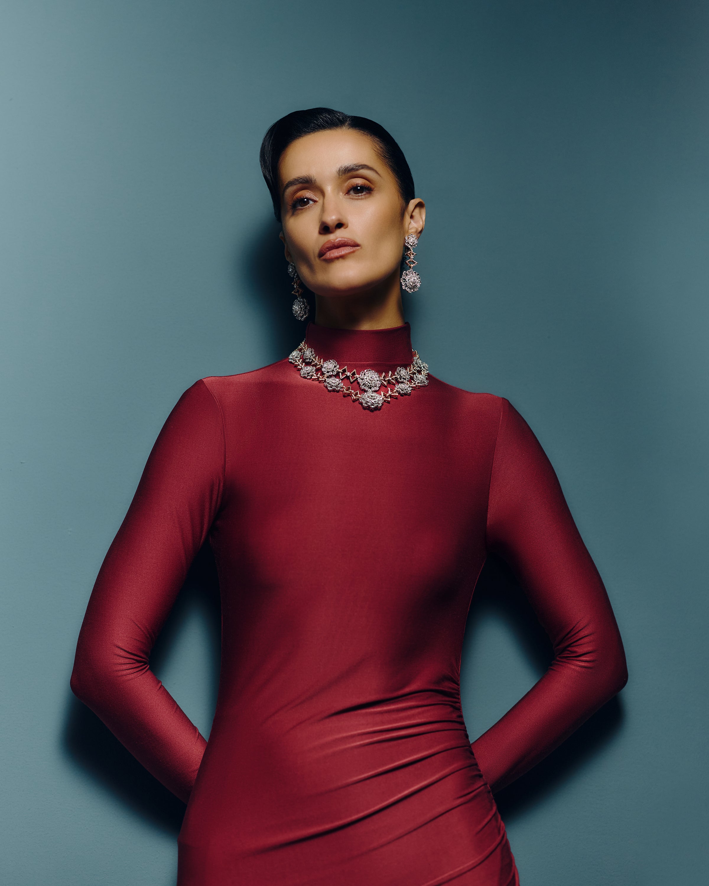 Regal Halo Diamond Necklace & Petal Crest Diamond Oval Earrings