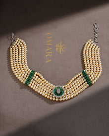 Royal Crest Pearl & Emerald Diamond Necklace