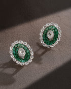 Emerald Halo Diamond Stud Earrings
