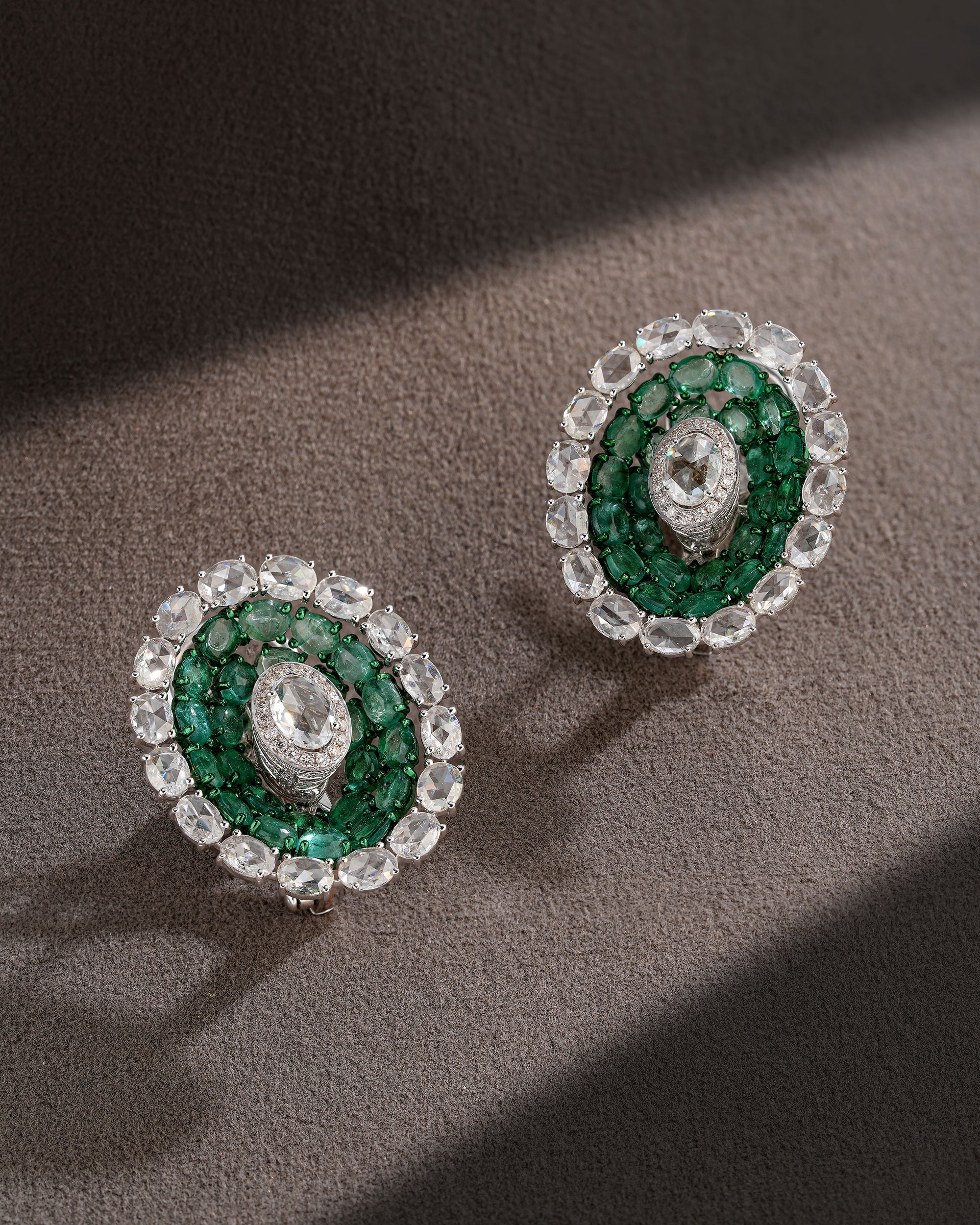 Emerald Halo Diamond Stud Earrings