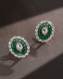 Emerald Halo Diamond Stud Earrings