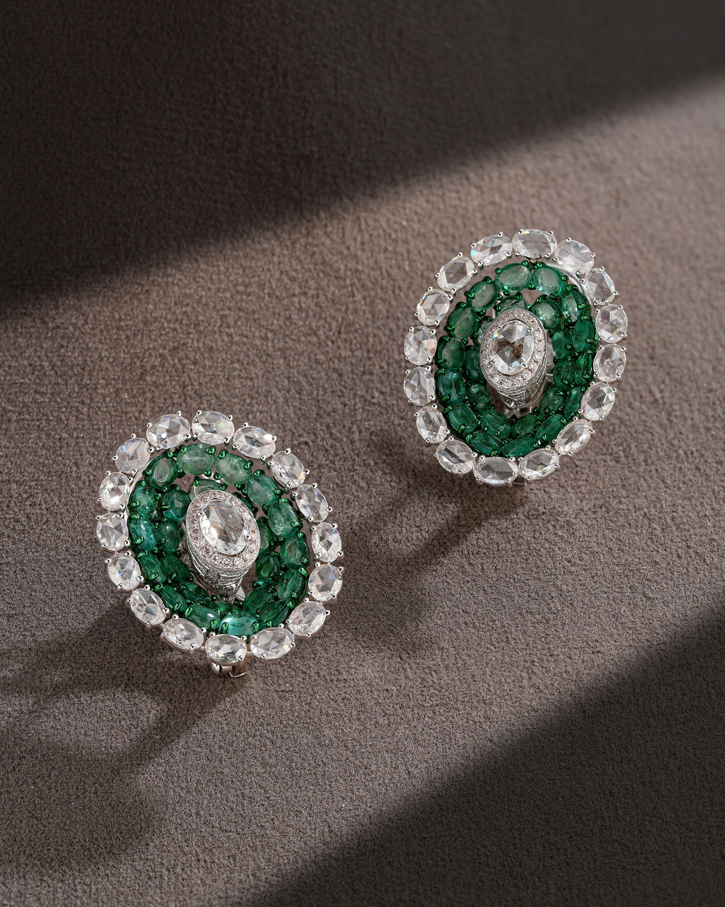 Emerald Halo Diamond Stud Earrings
