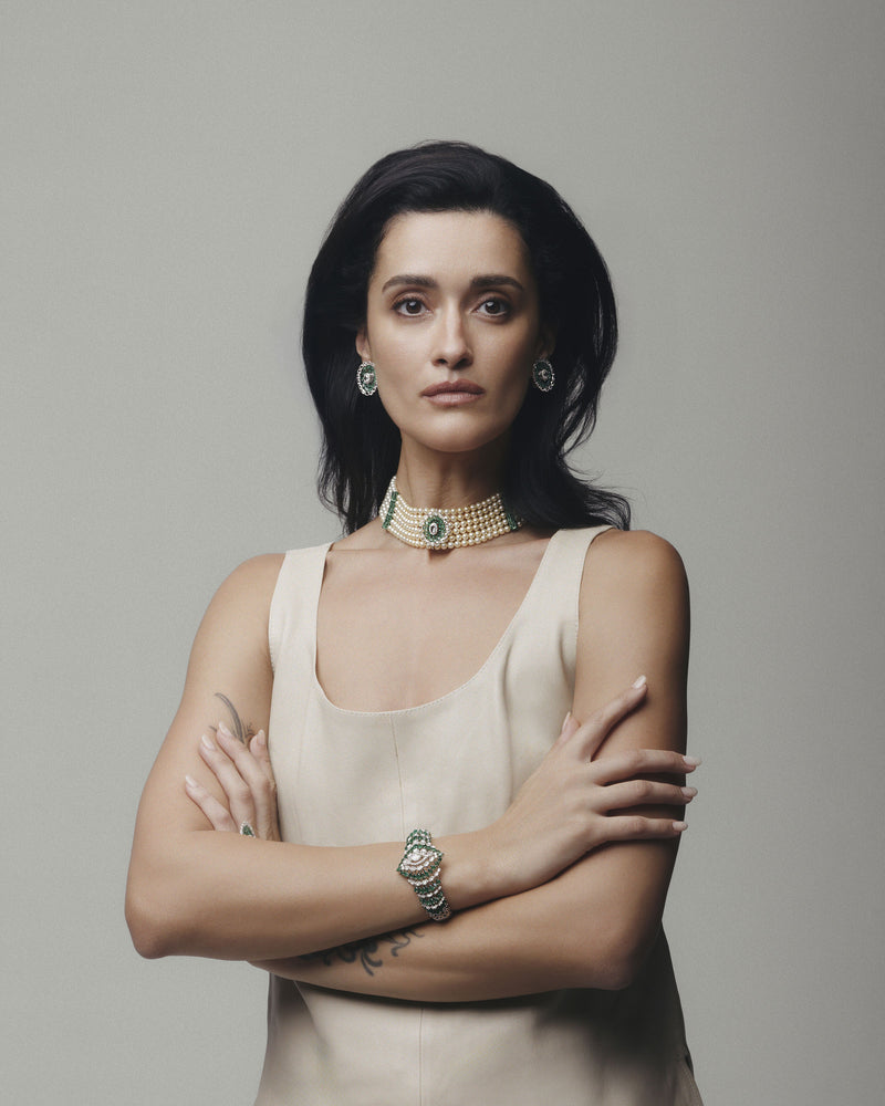 Royal Crest Pearl & Emerald Diamond Necklace