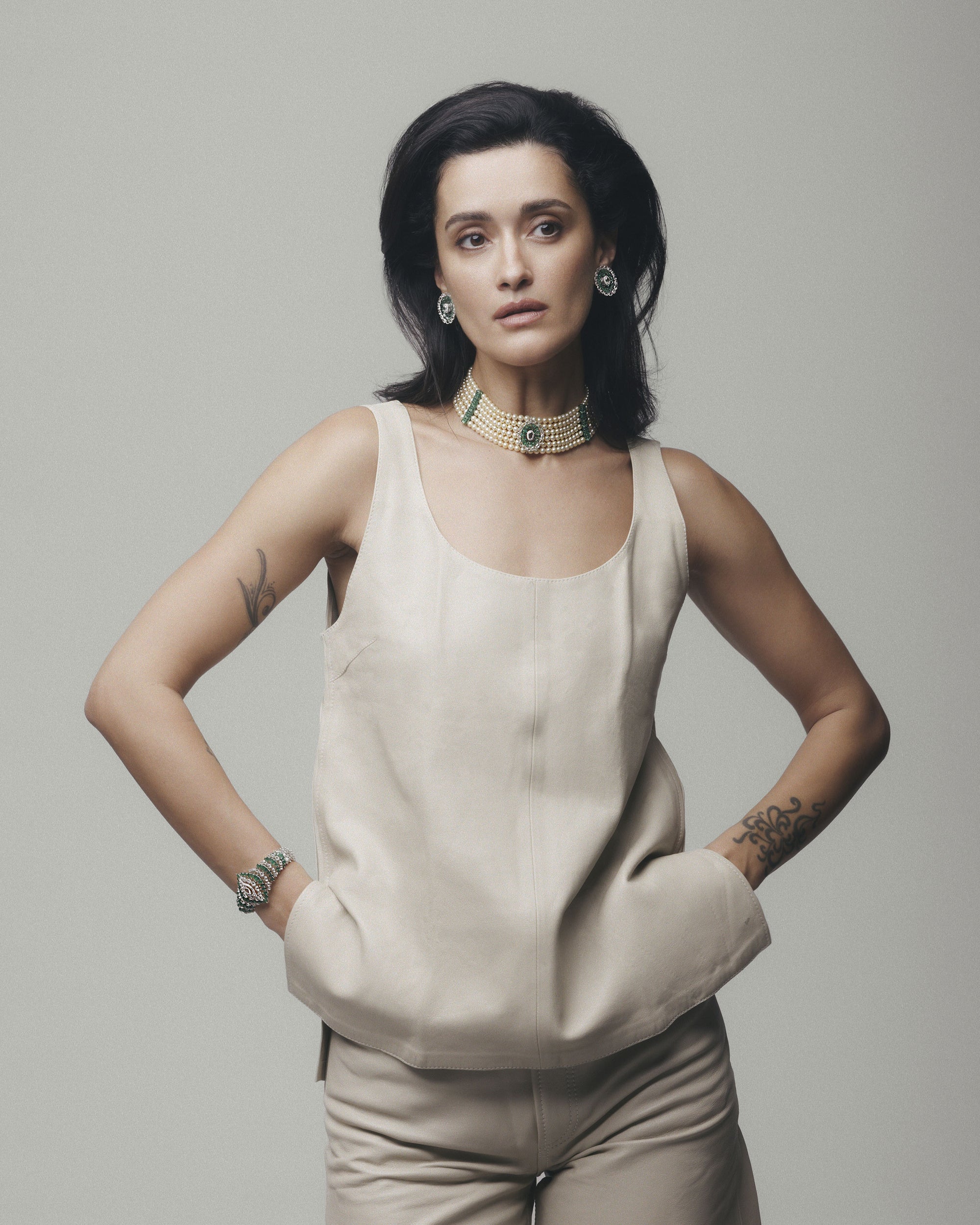 Royal Crest Pearl & Emerald Diamond Necklace