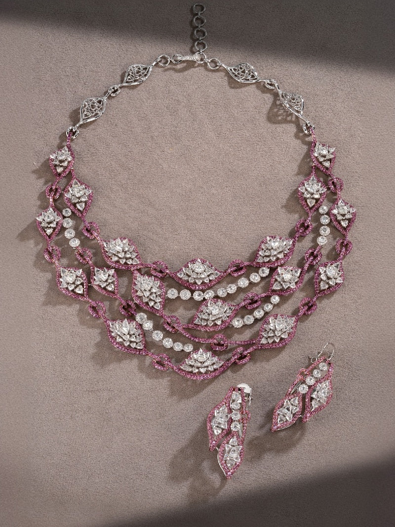 Blossom Crest Pink Sapphire Diamond Necklace