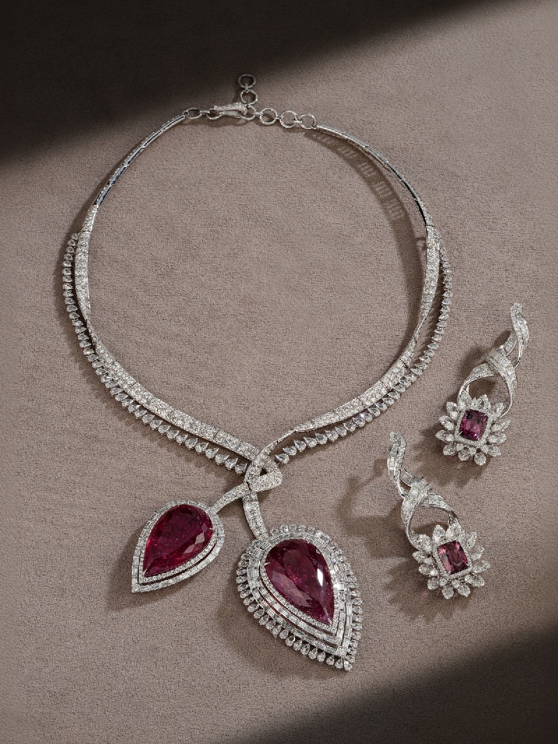 Rosette Tourmaline Cascade Diamond Necklace