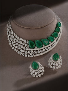 Regal Green Cascade Emerald Diamond Necklace