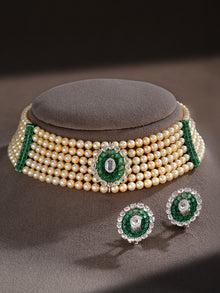 Royal Crest Pearl & Emerald Diamond Necklace