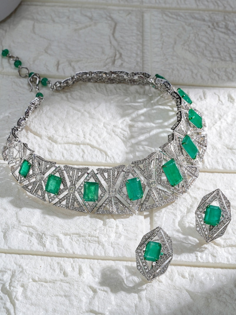 Imperial Cascade Zambian Emerald Diamond Necklace