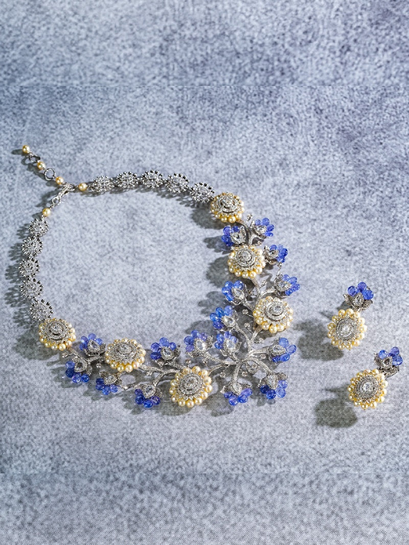 Ocean Bloom Pearl & Tanzanite Diamond Necklace