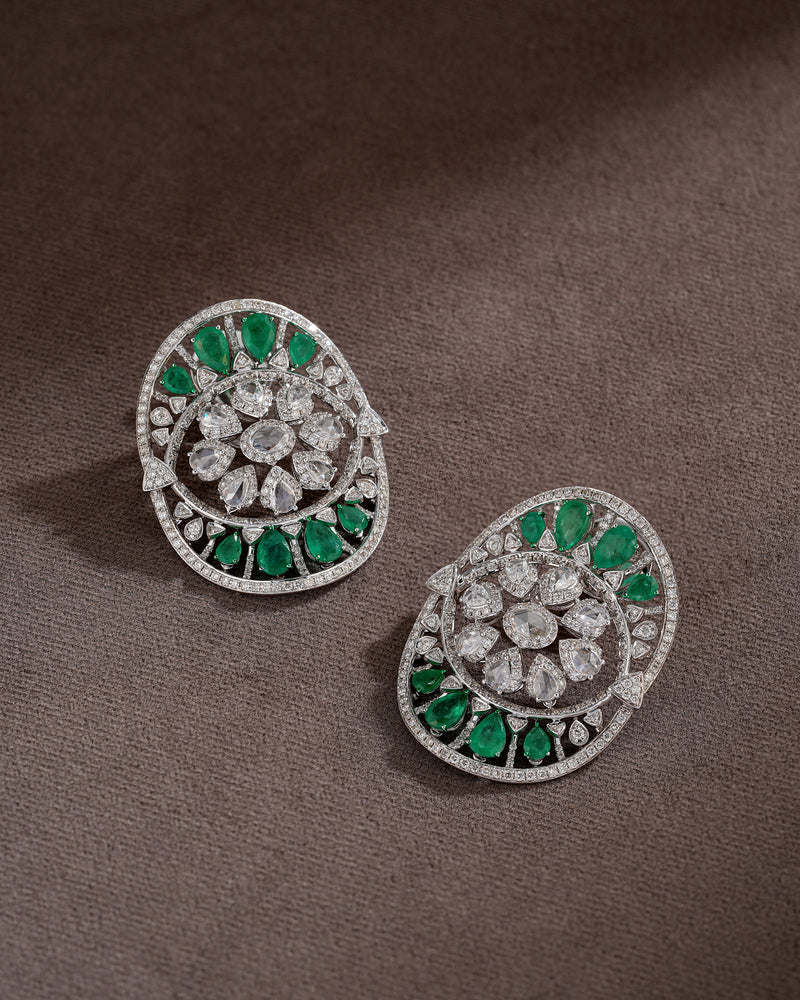 Emerald Petal Diamond Danglers