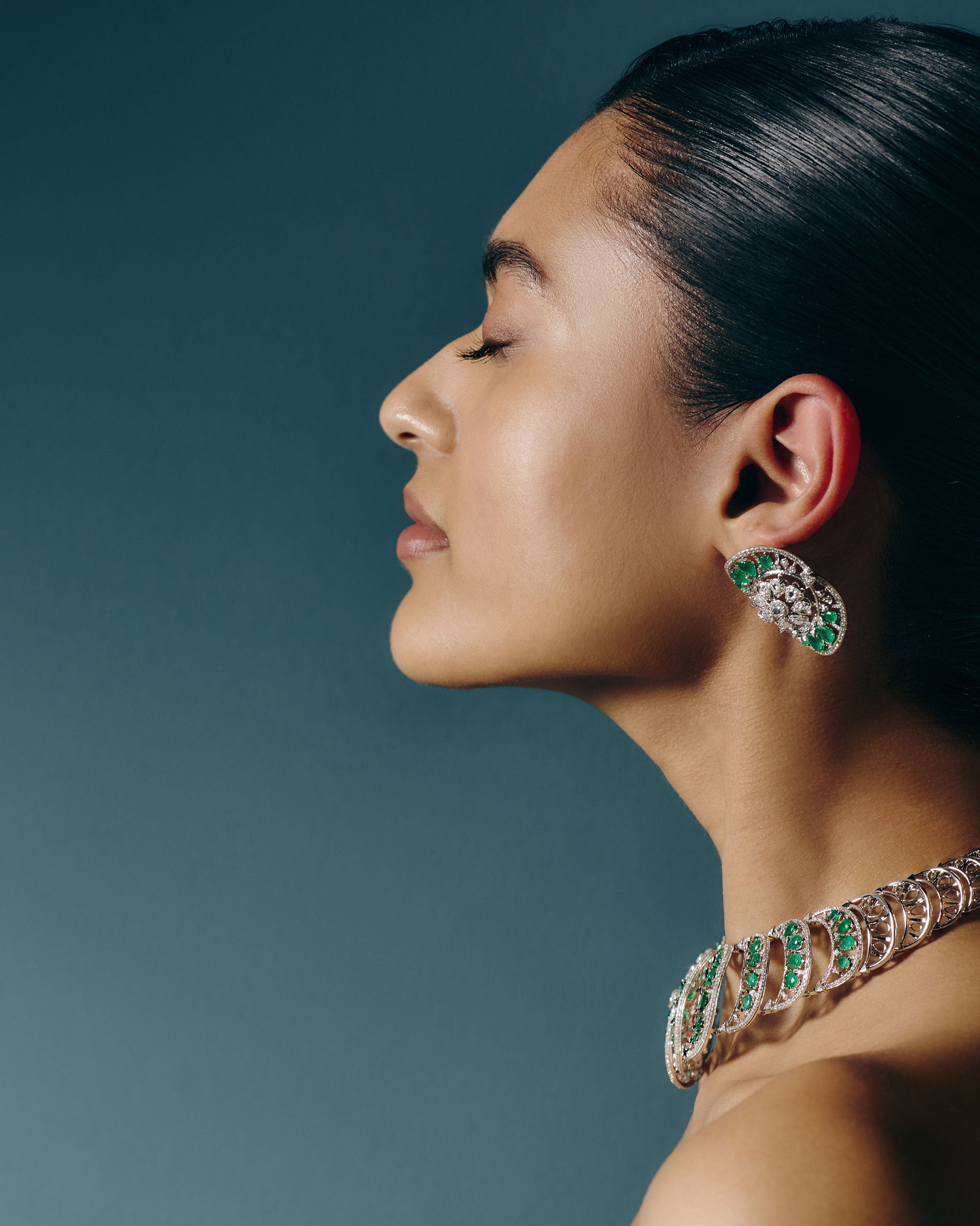 Emerald Petal Diamond Danglers